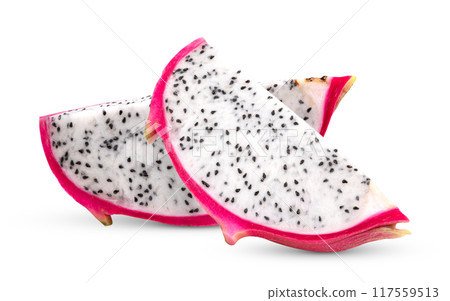 Half dragon fruit, pitaya isolated on white background 117559513