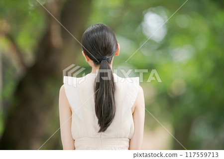 Back view of a stroll through the park 117559713