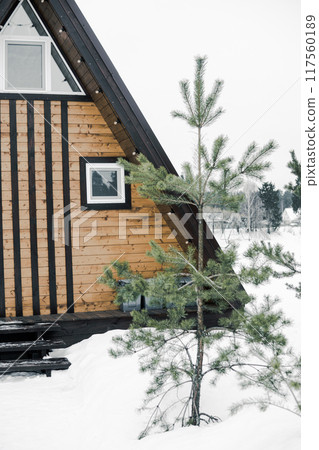 A country house in nature in winter. Rest in an ecologically clean place in winter. Glamping in nature. A country house in nature in winter. Rest in an ecologically clean place in winter. Glamping in nature. 117560189