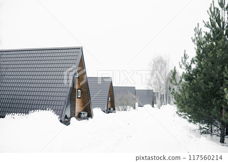 A country house in nature in winter. Rest in an ecologically clean place in winter. Glamping in nature. A country house in nature in winter. Rest in an ecologically clean place in winter. Glamping in nature. 117560214