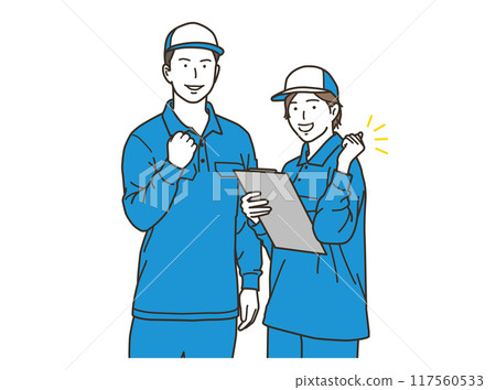 微笑的男女工人做拳頭泵 117560533