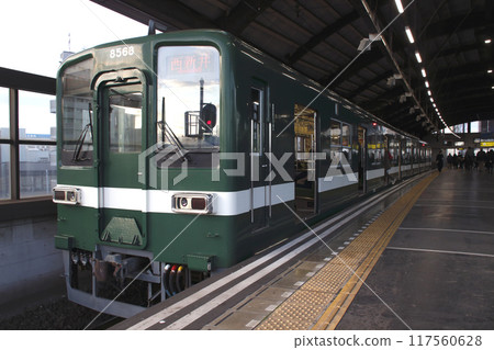 Tobu Daishi Line 8000 series (green: Kusadango train) stopped at Daishimae Station Tobu Daishi Line 8000 series (green: Kusadango train) stopped at Daishimae Station 117560628