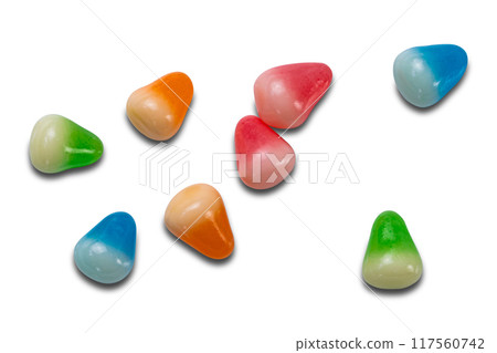 Top view or flat lay of sugar coated crispy jelly. 117560742