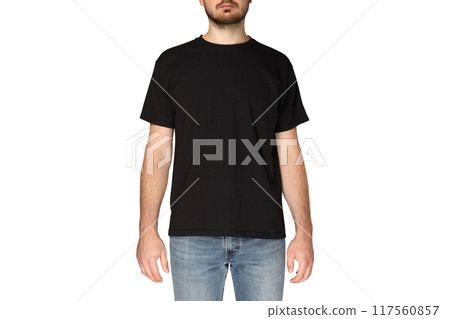 PNG, A guy in a black T-shirt, isolated on white background 117560857