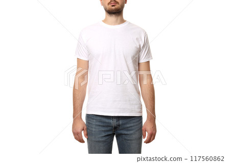 PNG,A guy in a white T-shirt, isolated on white background 117560862
