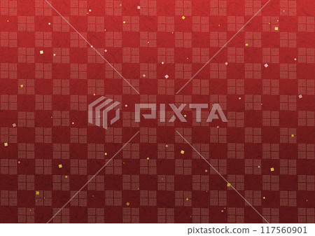 Japanese paper checkered pattern gold leaf red background illustration Japanese paper checkered pattern gold leaf red background illustration 117560901