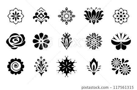 Flowers icon set. Flowers isolated on transparent background. Flowers in modern simple. Cute round flower plant nature collection. Vector illustrator 117561315