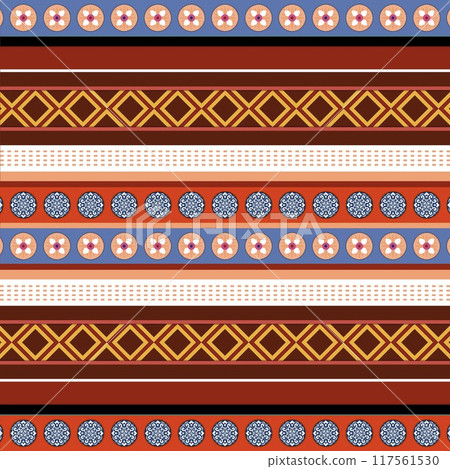 Floral cross stitch embroidery on background.geometric ethnic oriental seamless pattern traditional.Aztec style abstract illustration.design for texture,fabric,clothing,wrapping,print Floral cross stitch embroidery on background.geometric ethnic oriental seamless pattern traditional.Aztec style abstract illustration.design for texture,fabric,clothing,wrapping,print 117561530