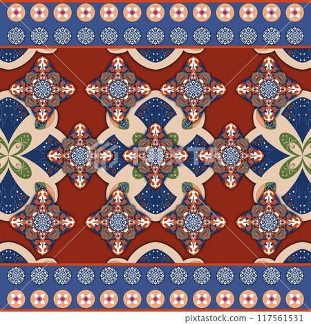 Floral cross stitch embroidery on background.geometric ethnic oriental seamless pattern traditional.Aztec style abstract illustration.design for texture,fabric,clothing,wrapping,print 117561531