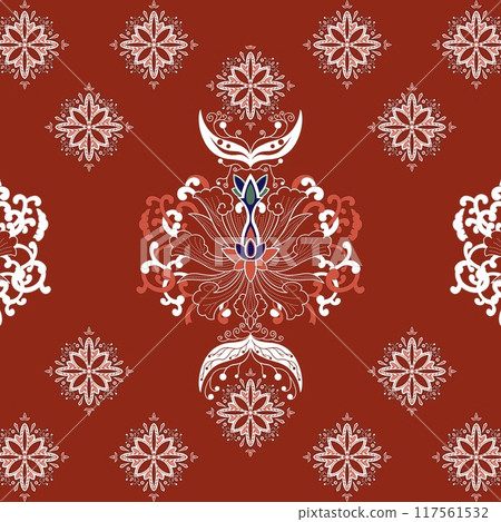 Floral cross stitch embroidery on background.geometric ethnic oriental seamless pattern traditional.Aztec style abstract illustration.design for texture,fabric,clothing,wrapping,print 117561532