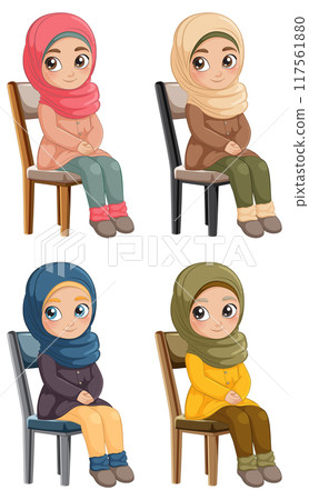 Muslim Women Sitting on Chairs 117561880