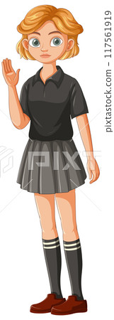 Student Waving in School Uniform 117561919