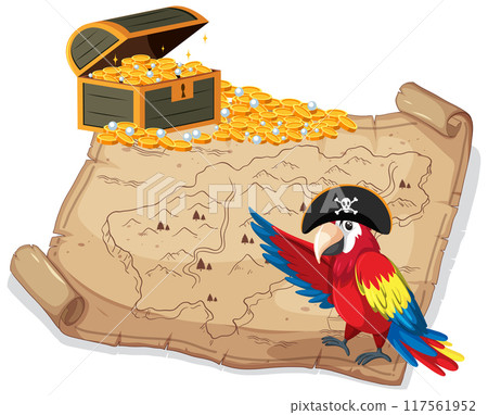 Pirate Treasure Map with Parrot Pirate Treasure Map with Parrot 117561952