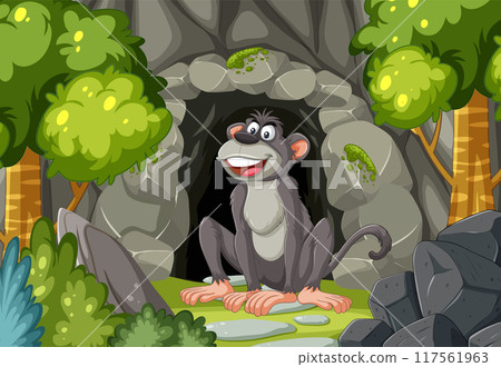 Happy Monkey in Forest Cave 117561963