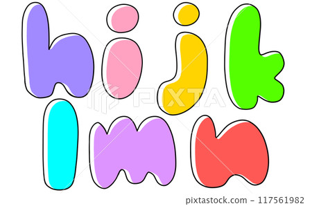 A rounded version of the simple, loose lowercase alphabet "hijklmn" in solid color A rounded version of the simple, loose lowercase alphabet "hijklmn" in solid color 117561982