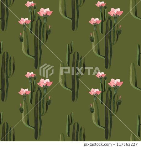 Cacti. Seamless watercolor pattern for wrapping paper, wallpaper and textiles. 117562227