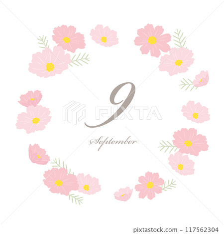 Stylish September frame with cosmos illustrations 117562304