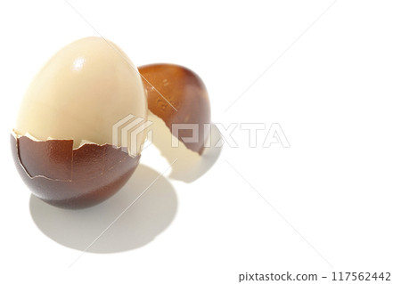 Smoked eggs photographed on a white background Smoked eggs photographed on a white background 117562442