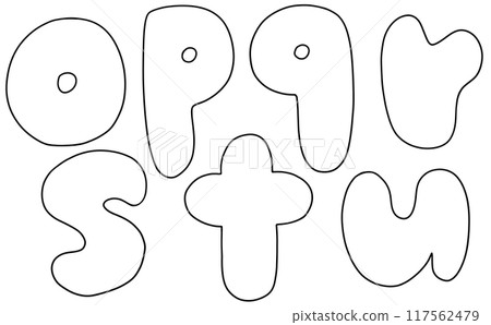 寬鬆簡單的小寫字母「opqrstu」圓角版線描 117562479