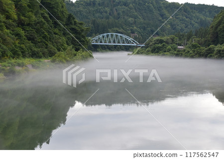 River fog in Tadami River River fog in Tadami River 117562547