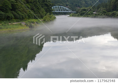 River fog in Tadami River River fog in Tadami River 117562548