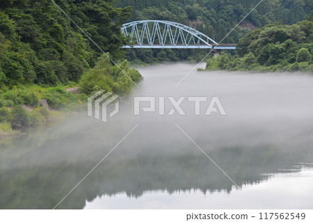 River fog in Tadami River River fog in Tadami River 117562549