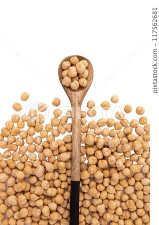 heap of hazelnuts in spoon isolated on white heap of hazelnuts in spoon isolated on white 117562681