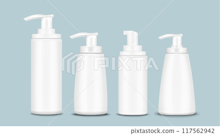White plastic cosmetic bottle with pump cap mockup 117562942
