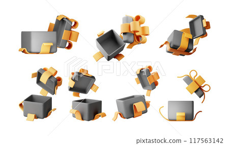 3D open gift box set isolated 117563142