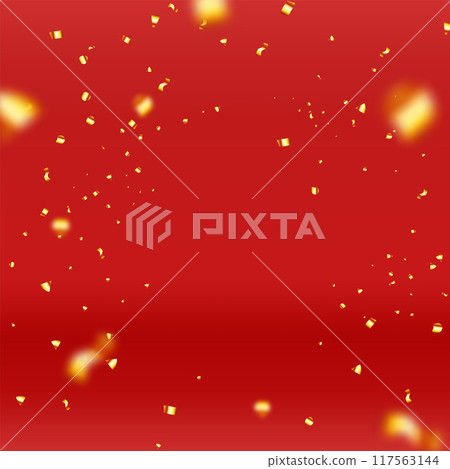 3D party gold confetti on red background 117563144