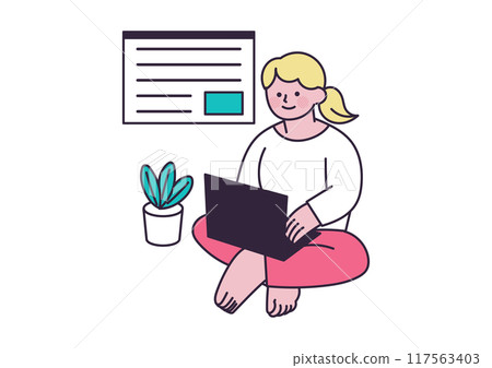 Illustration of a woman relaxing and working 117563403