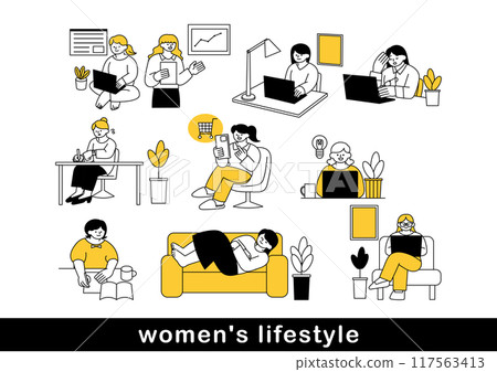 Illustration material of a female business person working remotely 117563413