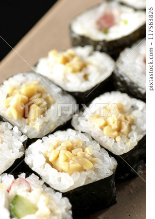 Assorted rolled sushi 117563826