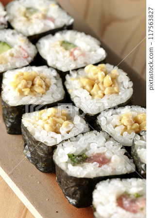 Assorted rolled sushi 117563827