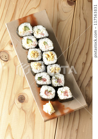Assorted rolled sushi 117563831