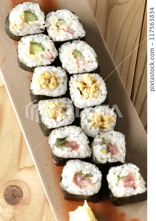 Assorted rolled sushi 117563834