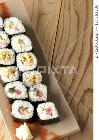 Assorted rolled sushi 117563836