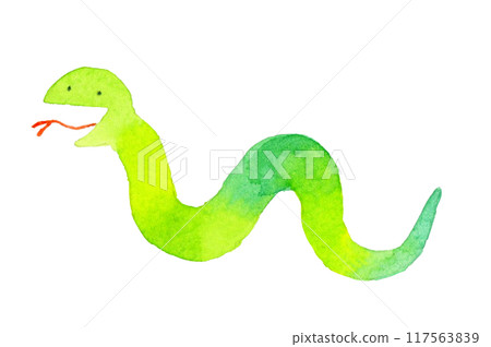 綠色簡單的蛇,可愛寬鬆的動物手繪水彩插畫素材 綠色簡單的蛇,可愛寬鬆的動物手繪水彩插畫素材 117563839