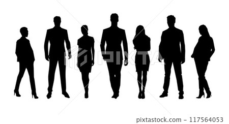 Business people. Group of business men and women. Abstract isolated vector silhouettes 117564053