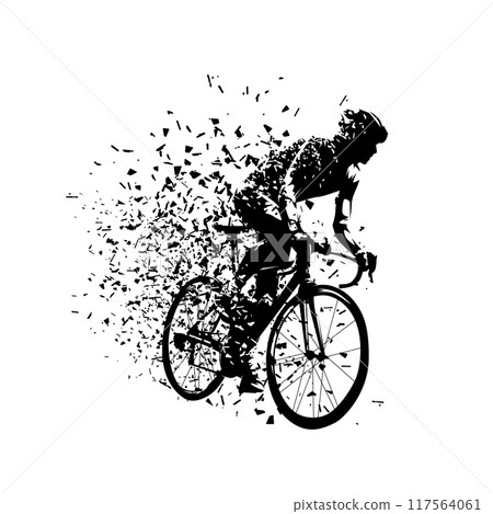Biker, road cyclist riding bike, isolated vector silhouette, side view 117564061