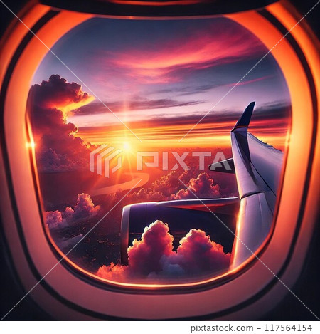 A sunset glow seen from an airplane 117564154