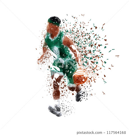 Basketball player, isolated low poly vector illustration with shatter effect, side view Basketball player, isolated low poly vector illustration with shatter effect, side view 117564168