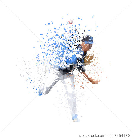 Baseball player throwing ball, pitcher, isolated geometric vector illustration, front view Baseball player throwing ball, pitcher, isolated geometric vector illustration, front view 117564170