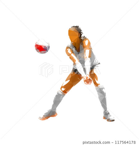 Volleyball player, woman, female team sport athlete, isolated geometric low poly vector illustration 117564178