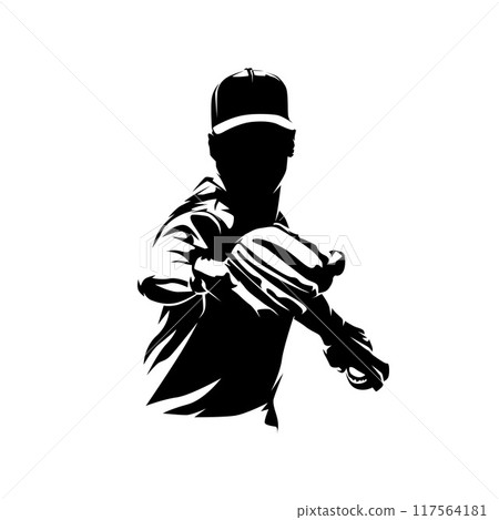 Baseball player, pitcher, isolated vector silhouette, ink drawing Baseball player, pitcher, isolated vector silhouette, ink drawing 117564181