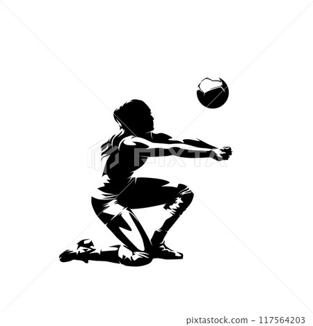 Volleyball player, woman, female team sport athlete, isolated vector silhouette 117564203