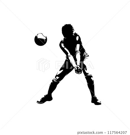 Volleyball player, woman, female team sport athlete, isolated vector silhouette 117564207