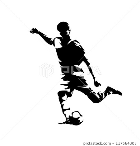 Football player, kicking ball soccer, abstract isolated vector silhouette Football player, kicking ball soccer, abstract isolated vector silhouette 117564305