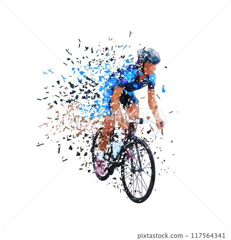 Road cycling, cyclist riding bike, low poly geometric isolated vector illustration,dispersion effect 117564341