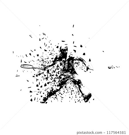 Tennis player, abstract isolated vector silhouette, distortion effect 117564381